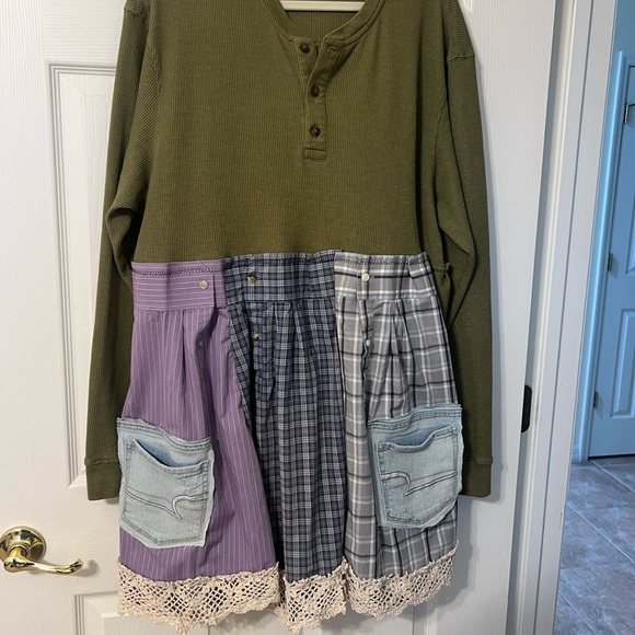 Tops - Upcycled Shirt/ Dress Distressed one of a kind